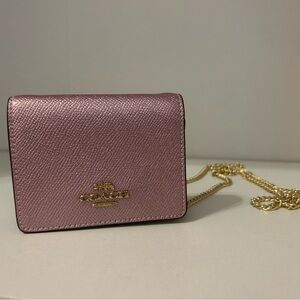 Coach pink Metallic Wallet on a chain